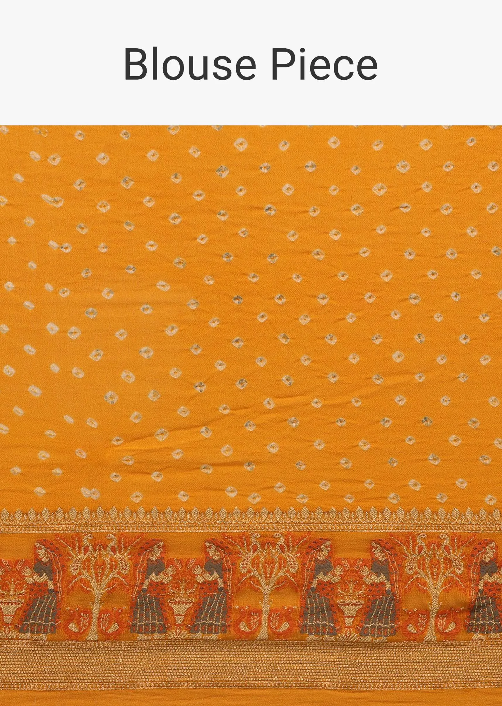 Amber Yellow Saree In Georgette With Bandhani Handwoven Figure Work