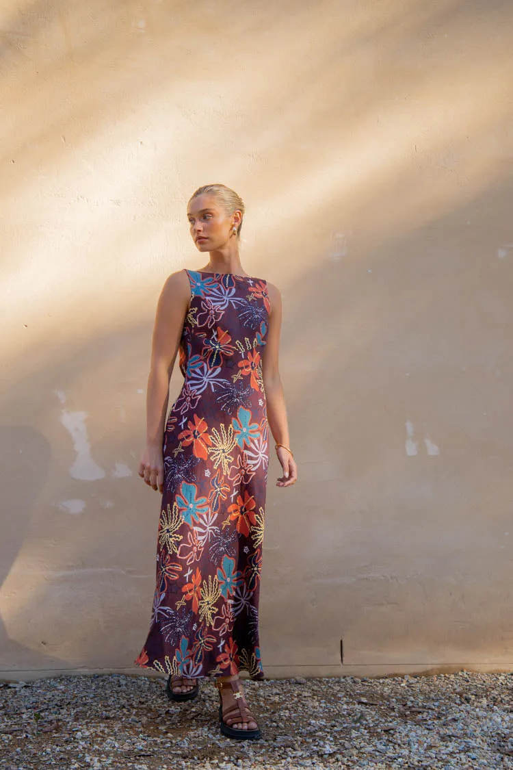 Art Of Bloom Bias Cut Maxi Dress Exotica