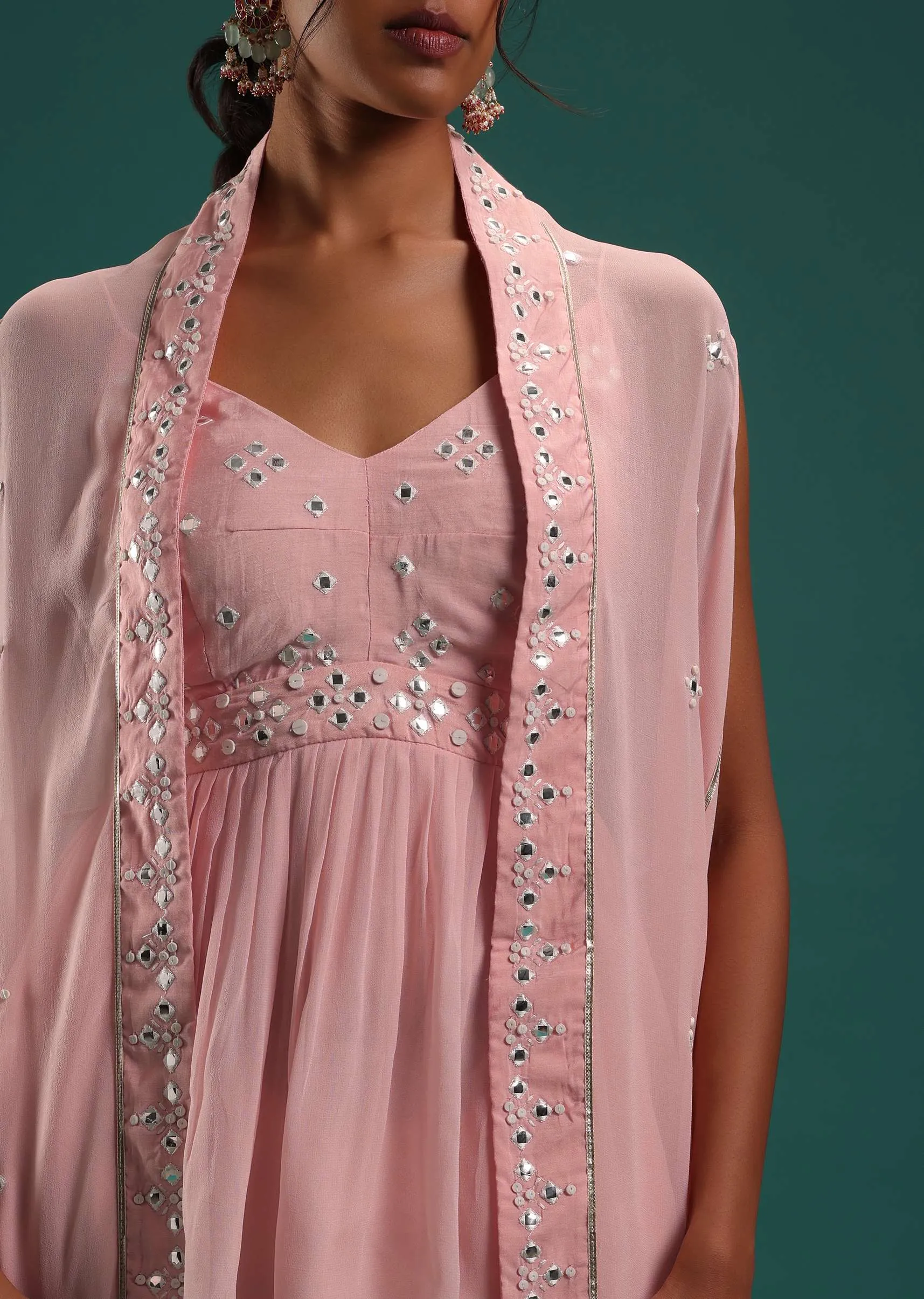 Baby Pink Peplum Top And Dhoti Set With Abla Work