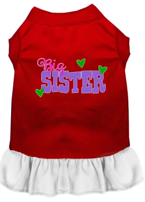Big Sister Screen Print Dog Dress Red With White Lg