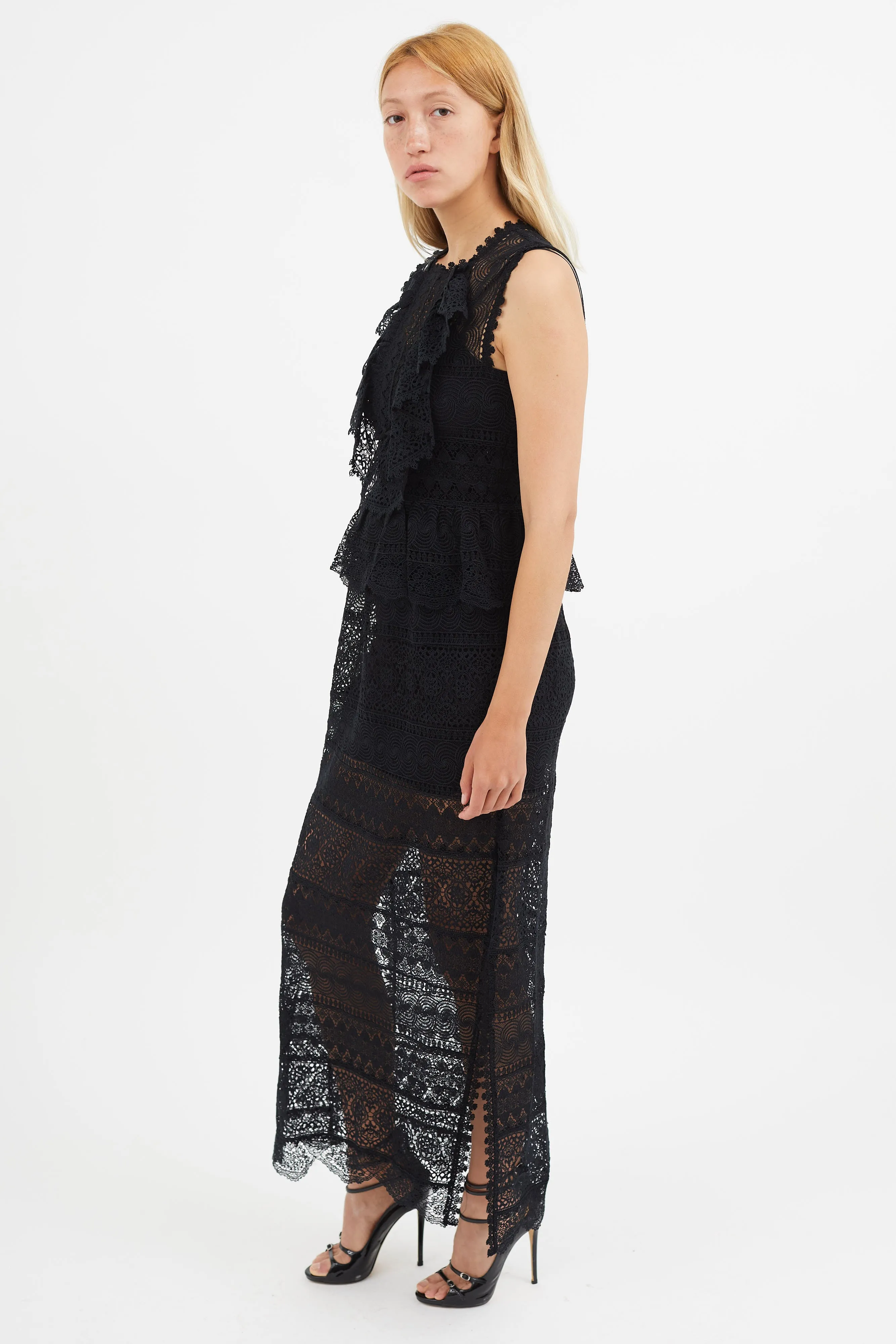 Black Eyelet Lace Sheer Dress