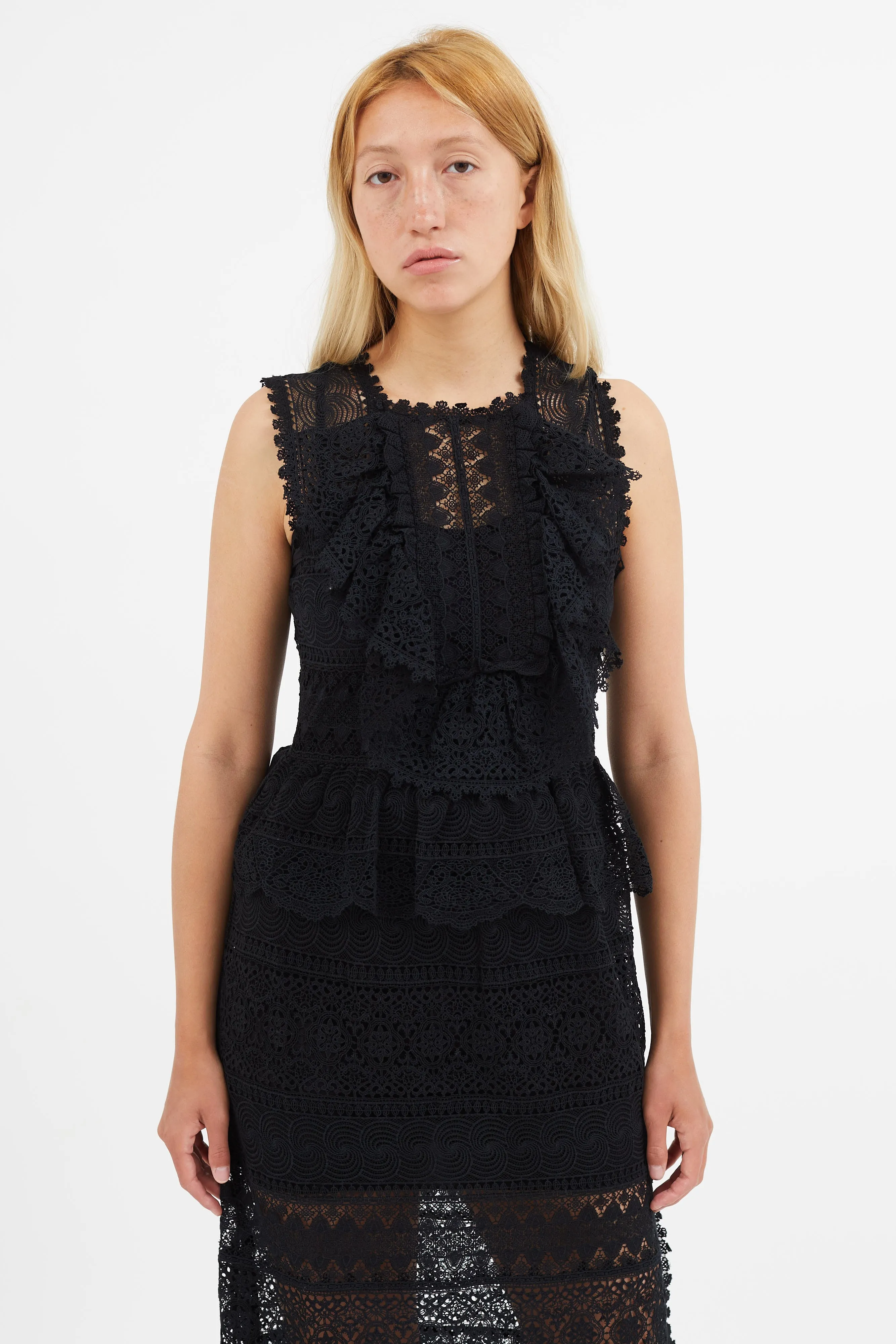 Black Eyelet Lace Sheer Dress
