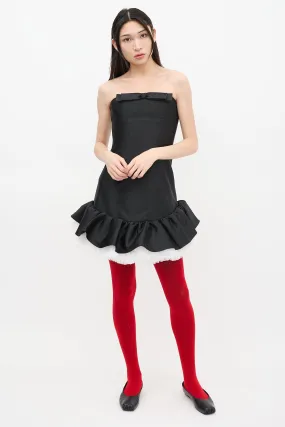 Black Satin Bowknot Strapless Dress