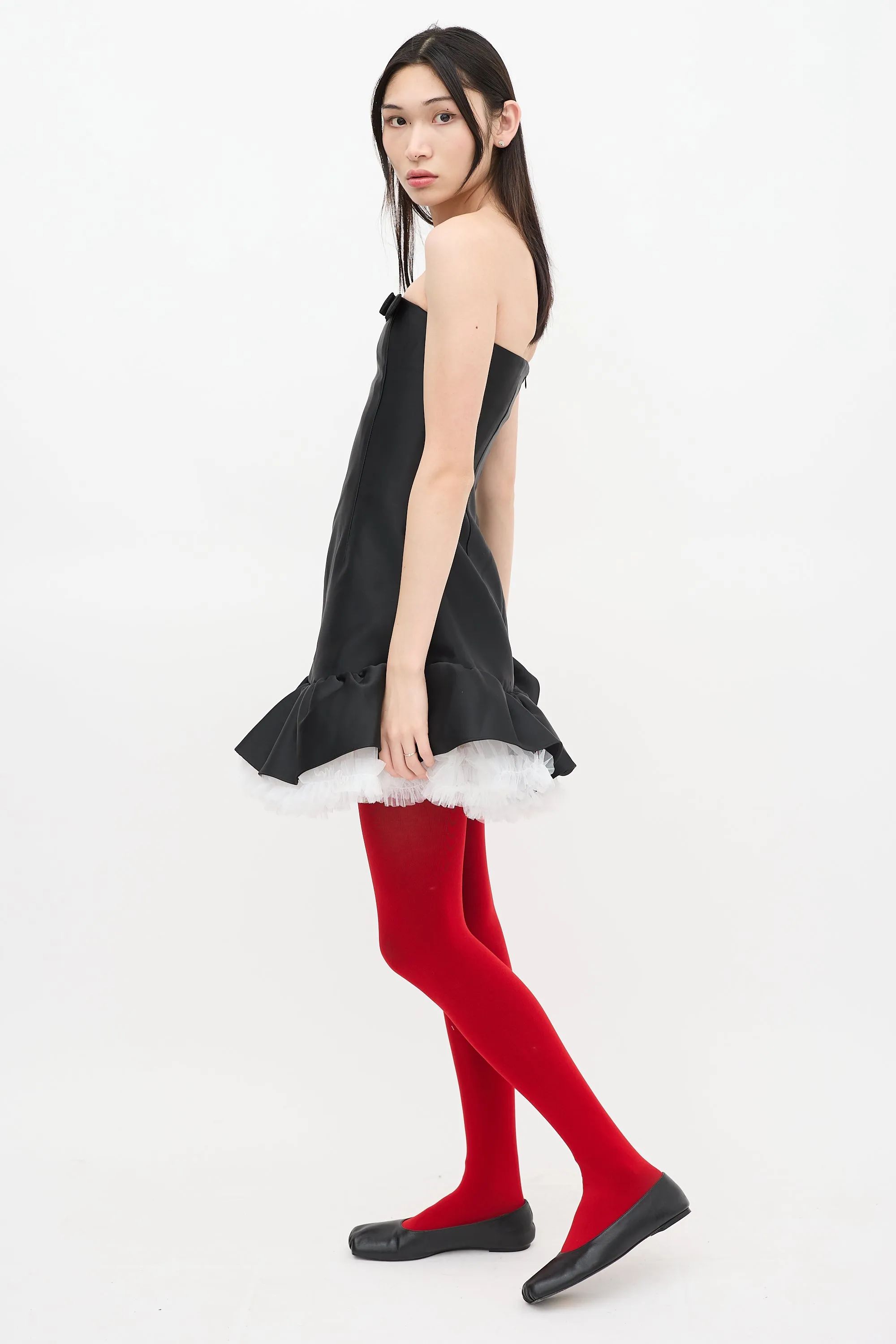 Black Satin Bowknot Strapless Dress