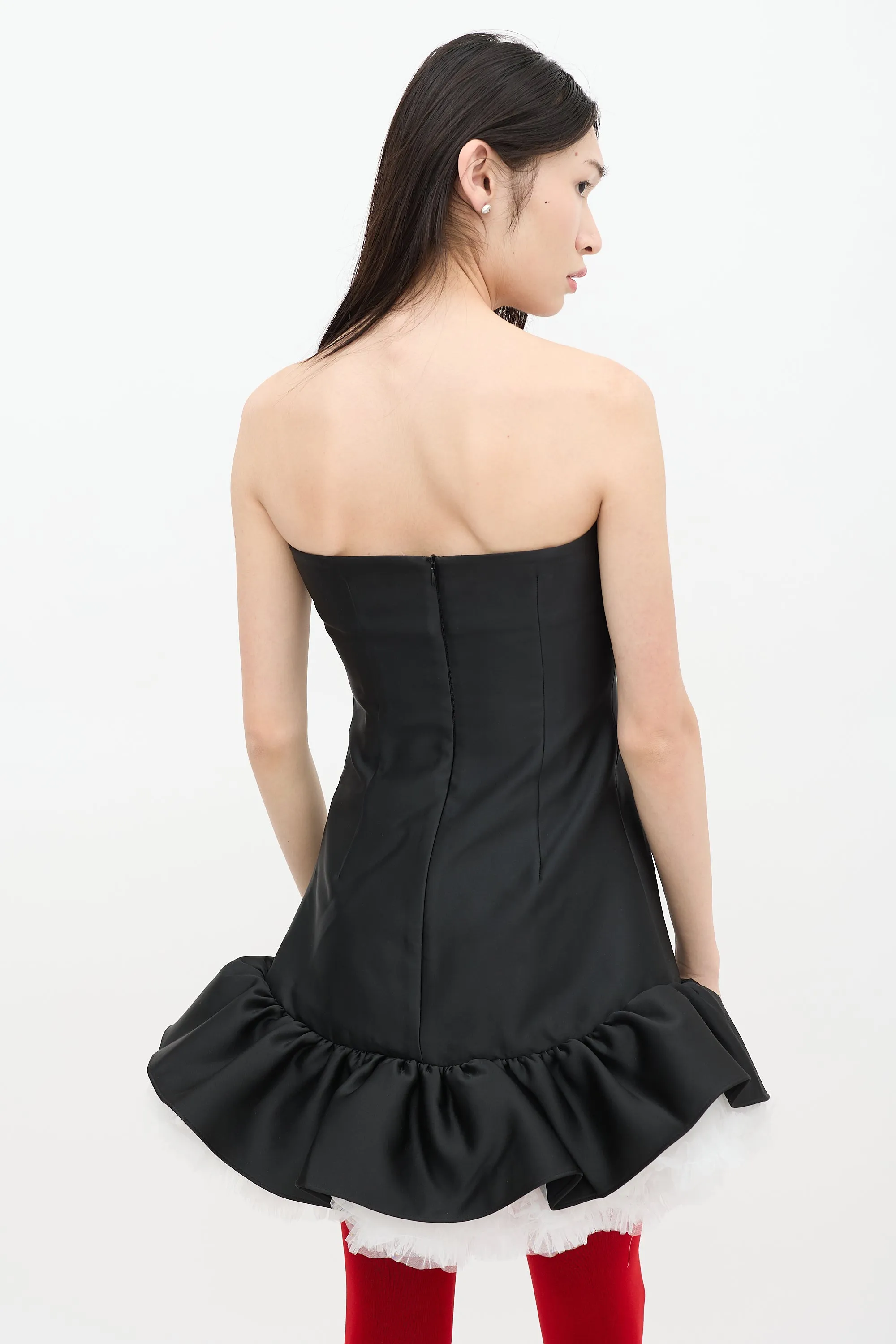 Black Satin Bowknot Strapless Dress