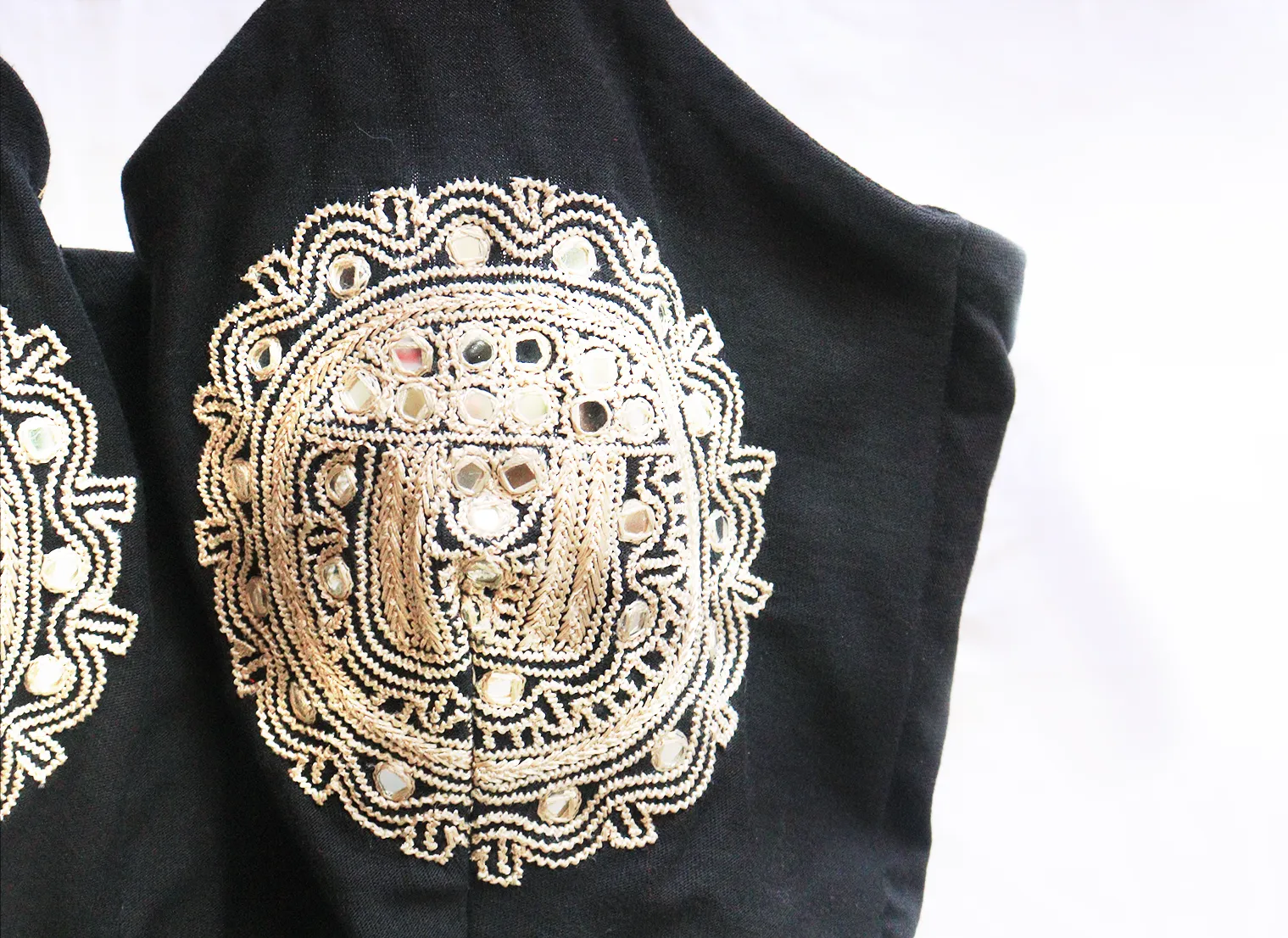 Black, Strechable knit,Hand Embroidery blouse