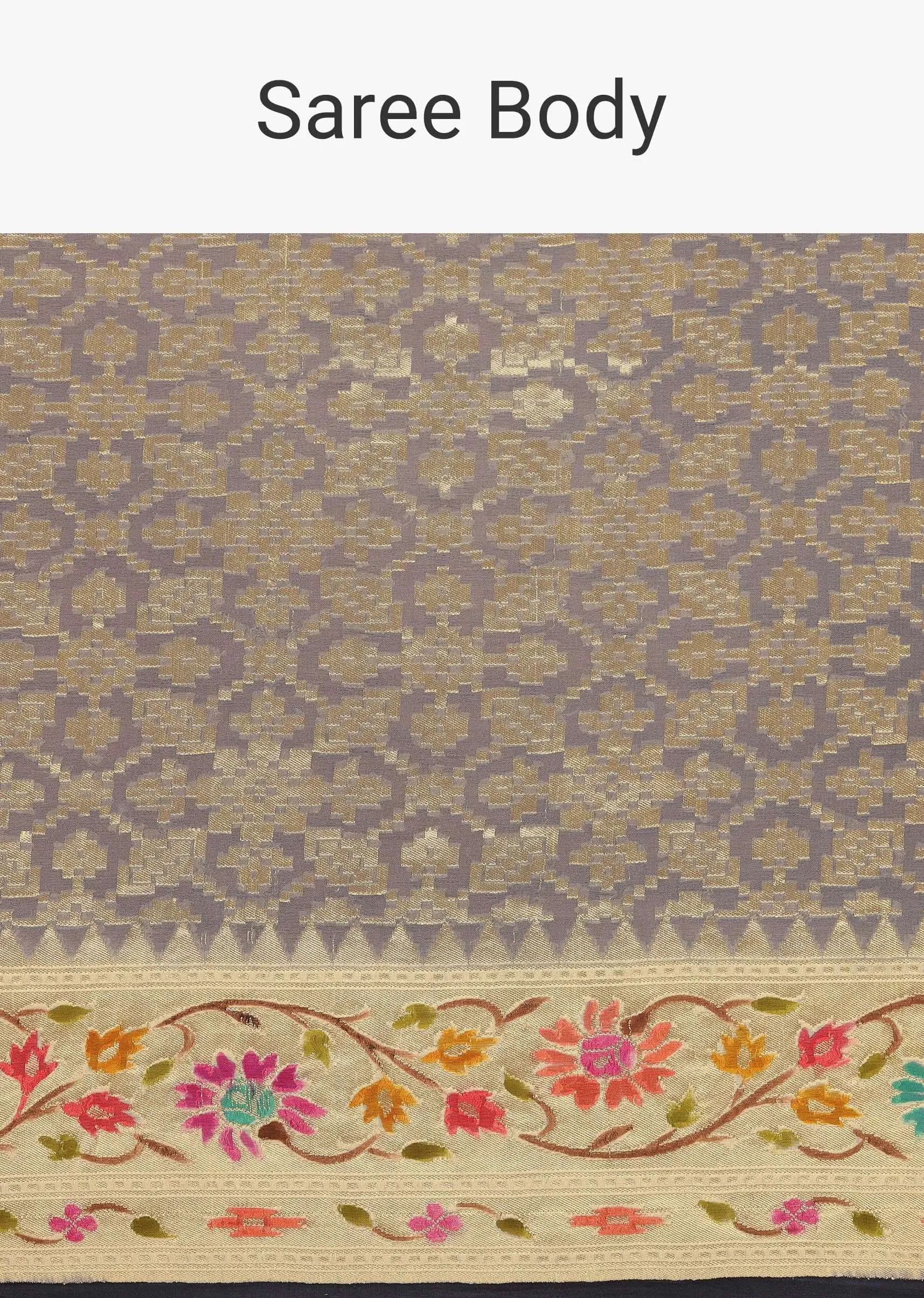 Cloud Grey Saree In Georgette With Banarasi Zari Meena Work Border And Unstitched Blouse