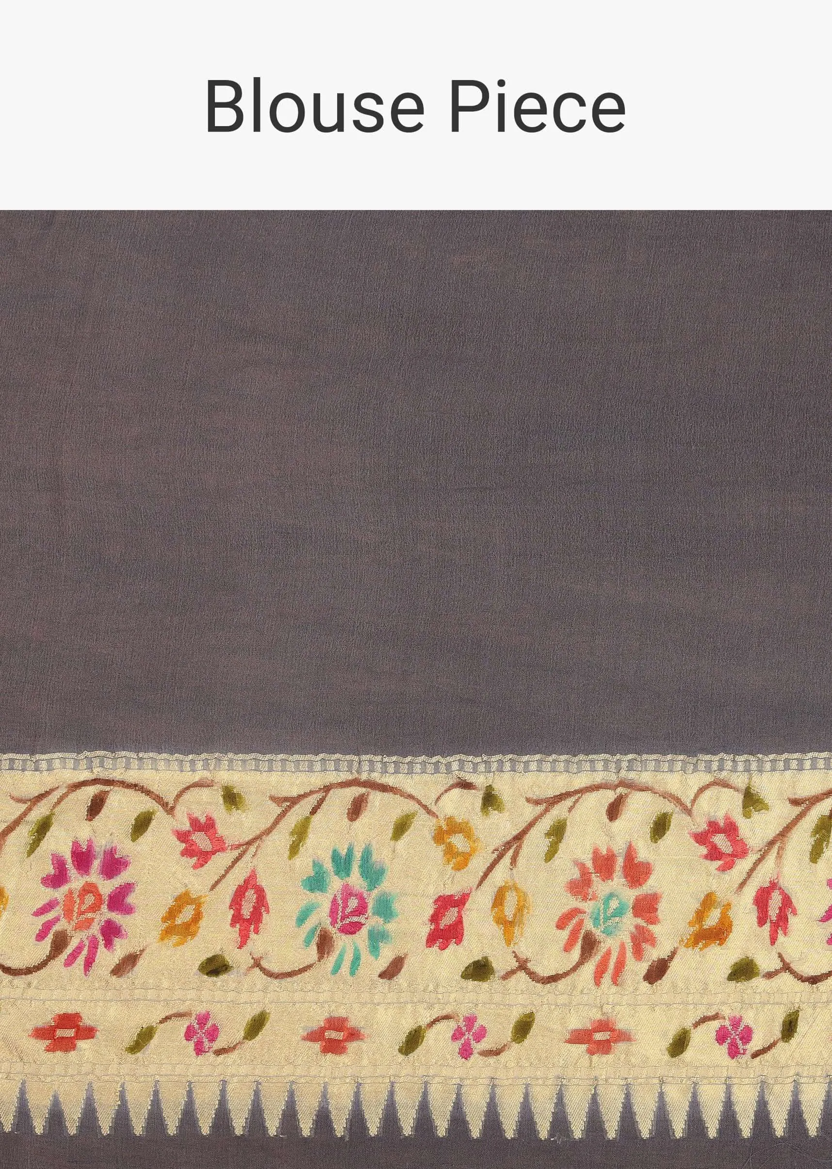 Cloud Grey Saree In Georgette With Banarasi Zari Meena Work Border And Unstitched Blouse