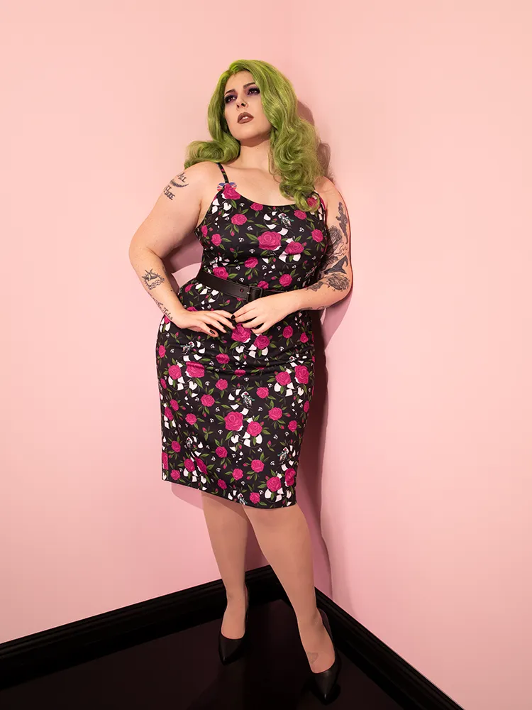 FINAL SALE - BEETLEJUICE™ Sandworm & Roses Peplum Wiggle Dress