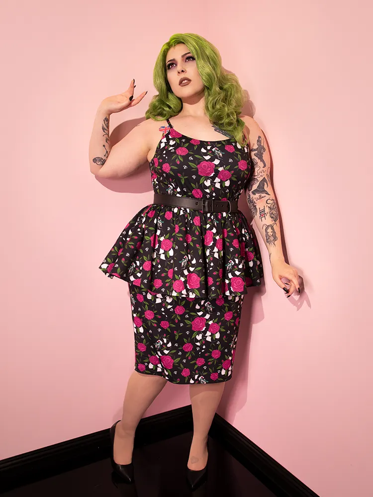 FINAL SALE - BEETLEJUICE™ Sandworm & Roses Peplum Wiggle Dress