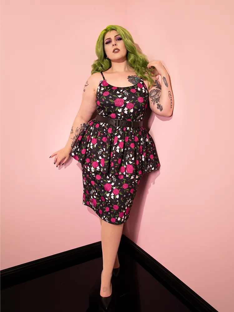 FINAL SALE - BEETLEJUICE™ Sandworm & Roses Peplum Wiggle Dress