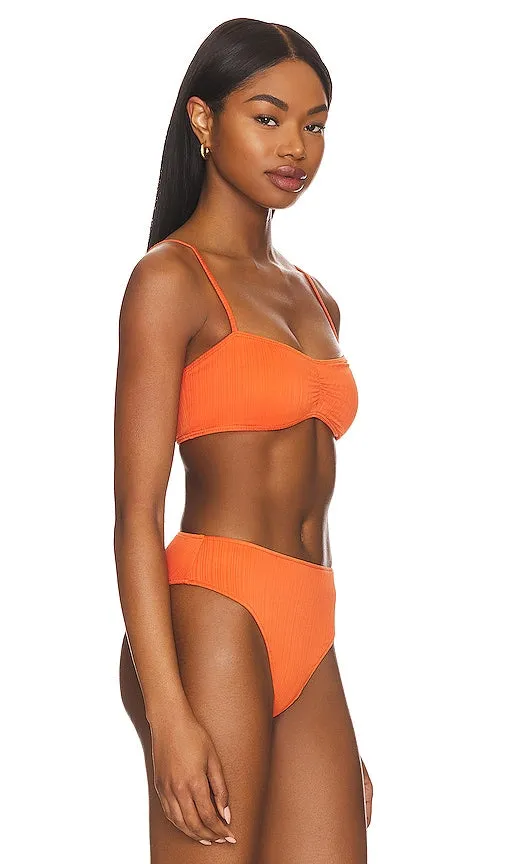 Frankies Bikinis Cleo Plisse Bikini Top in Burnt Orange