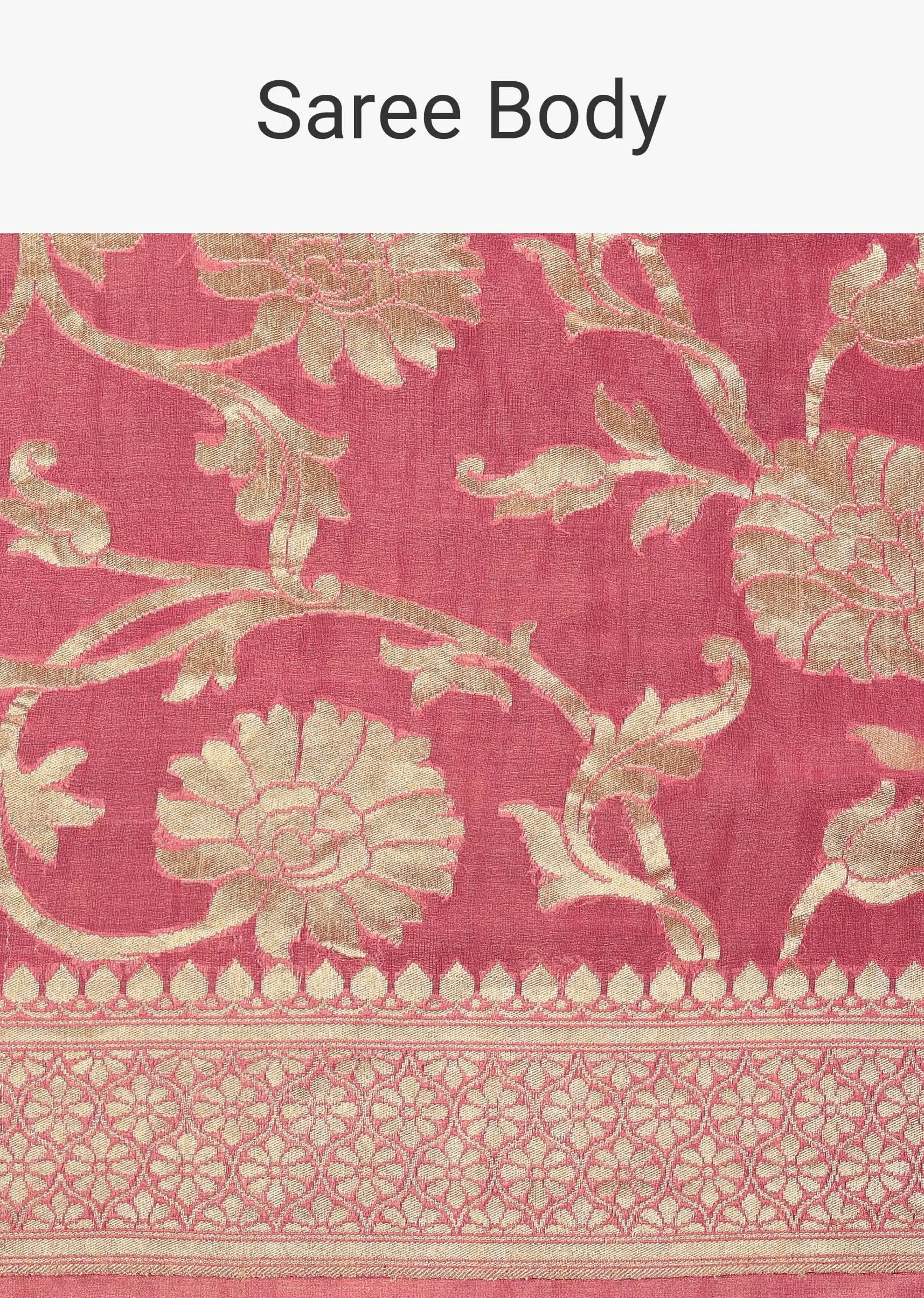 Fuschia Pink Saree In Tissue Georgette With Khaddi Work, Zari Weave And An Unstitched Blouse