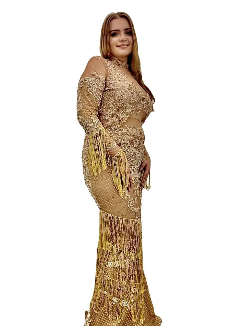 Gold Evening Dress with Stones