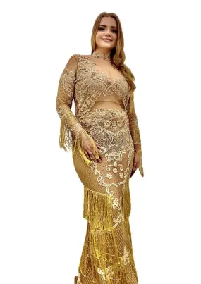 Gold Evening Dress with Stones