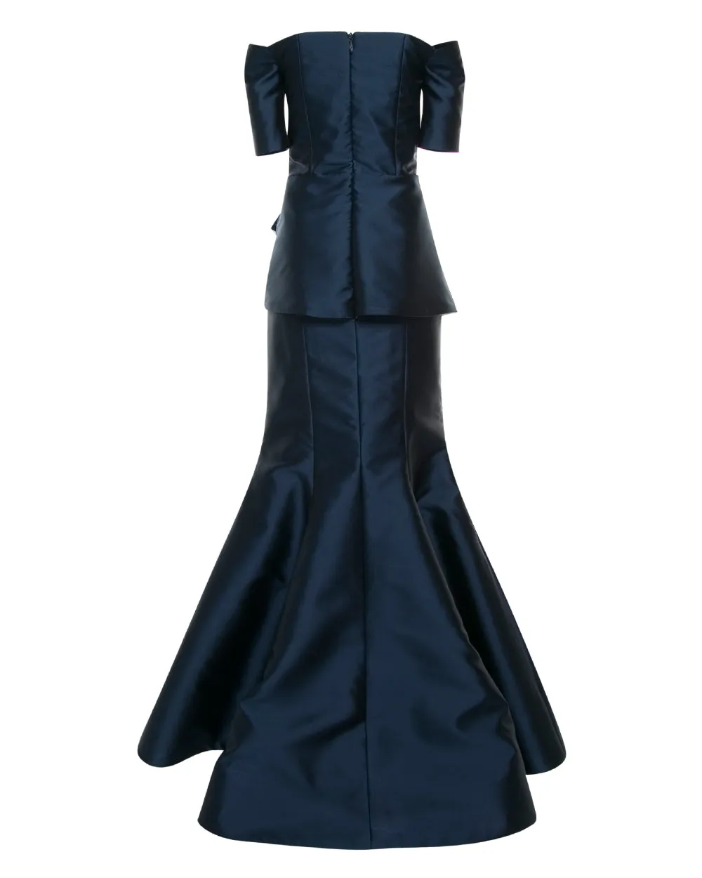 Navy and Light Blue Silk Mikado with Rose Peplum Mermaid Gown