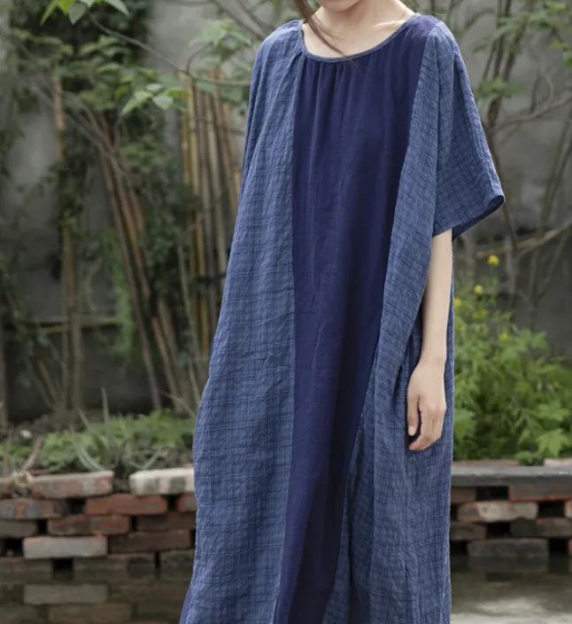 Patchwork Short Sleeve Fall Women Dresses Casual Loose Women Dresses SSM97215