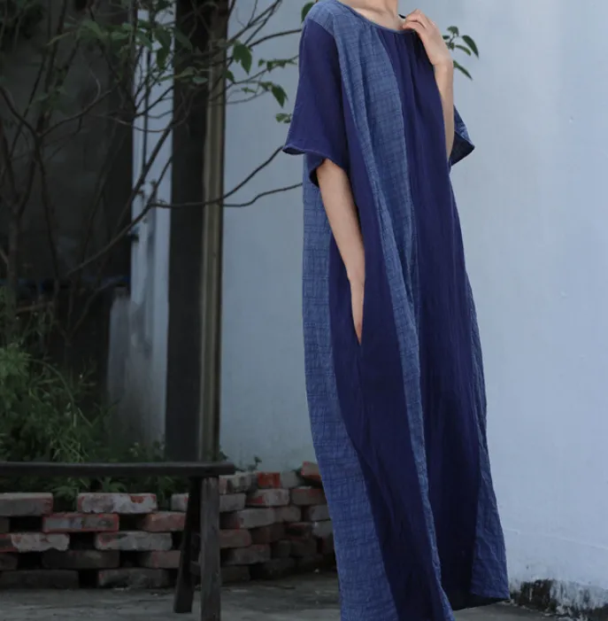 Patchwork Short Sleeve Fall Women Dresses Casual Loose Women Dresses SSM97215