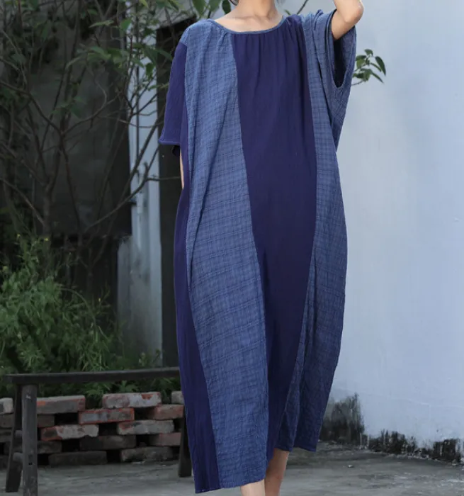 Patchwork Short Sleeve Fall Women Dresses Casual Loose Women Dresses SSM97215