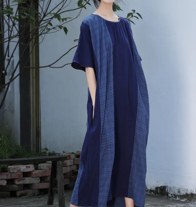 Patchwork Short Sleeve Fall Women Dresses Casual Loose Women Dresses SSM97215