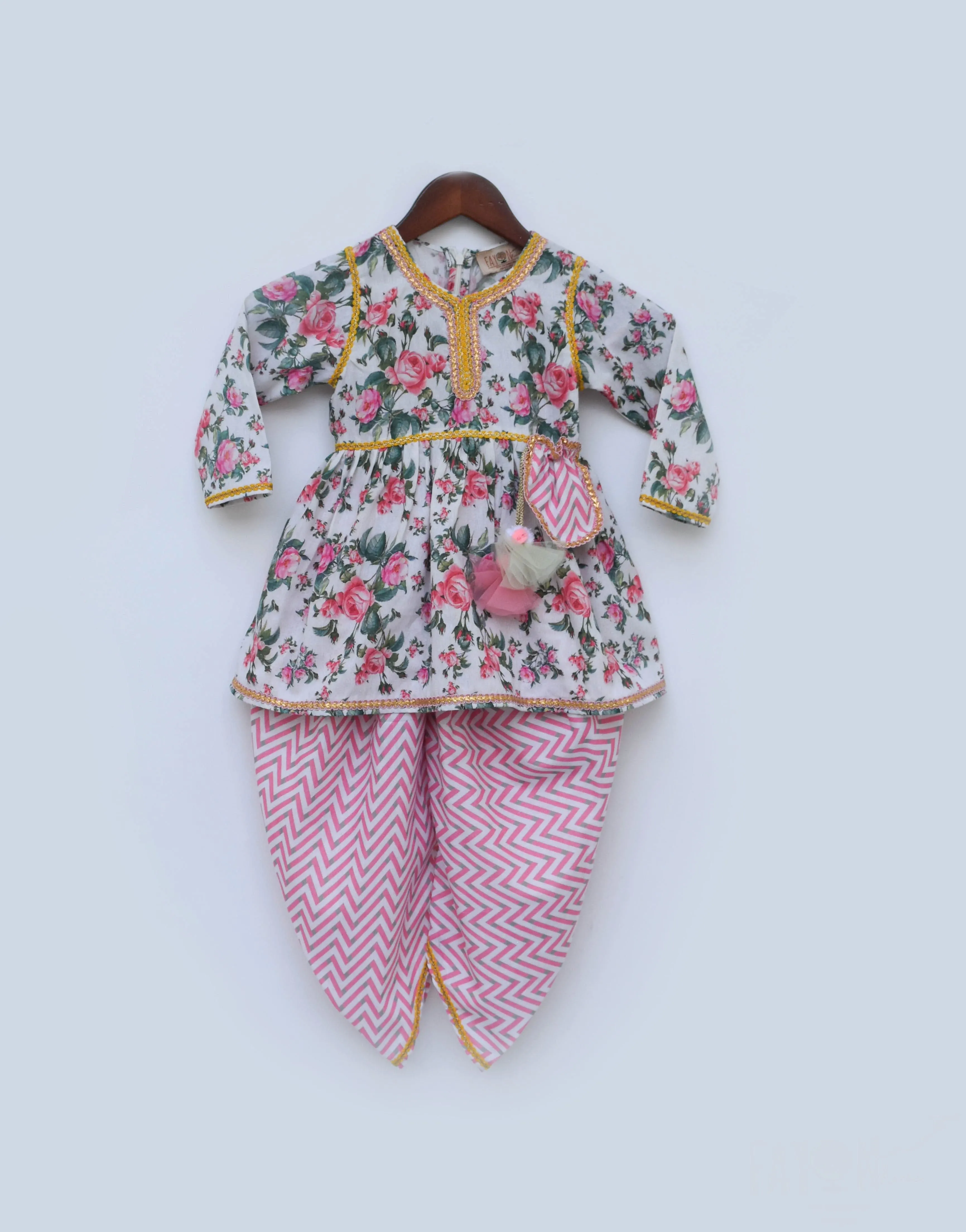 Pre Order:  Pink Floral Print Peplum and Dhoti