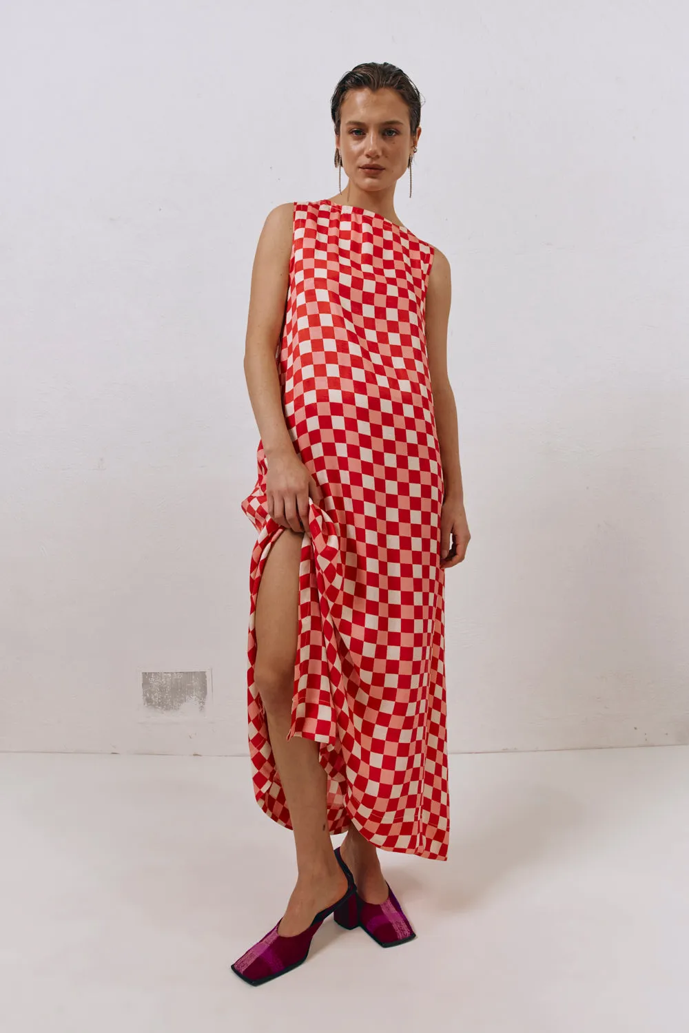 Sacha Smock Midi Dress Check