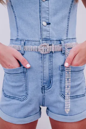 Thin Rhinestone Belt - Silver-AB