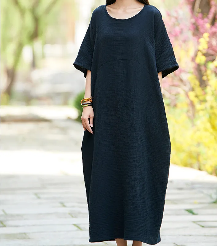 Women Dresses Casual Linen Cotton Women Dresses Chinese Buttons  WG97215