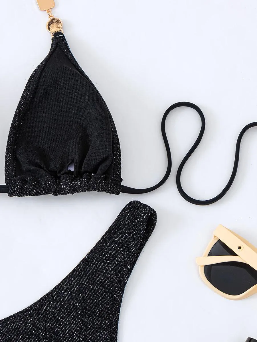 Women's Black Bikini Set with Cover-Up | Designer Swimwear | Sexy Beachwear