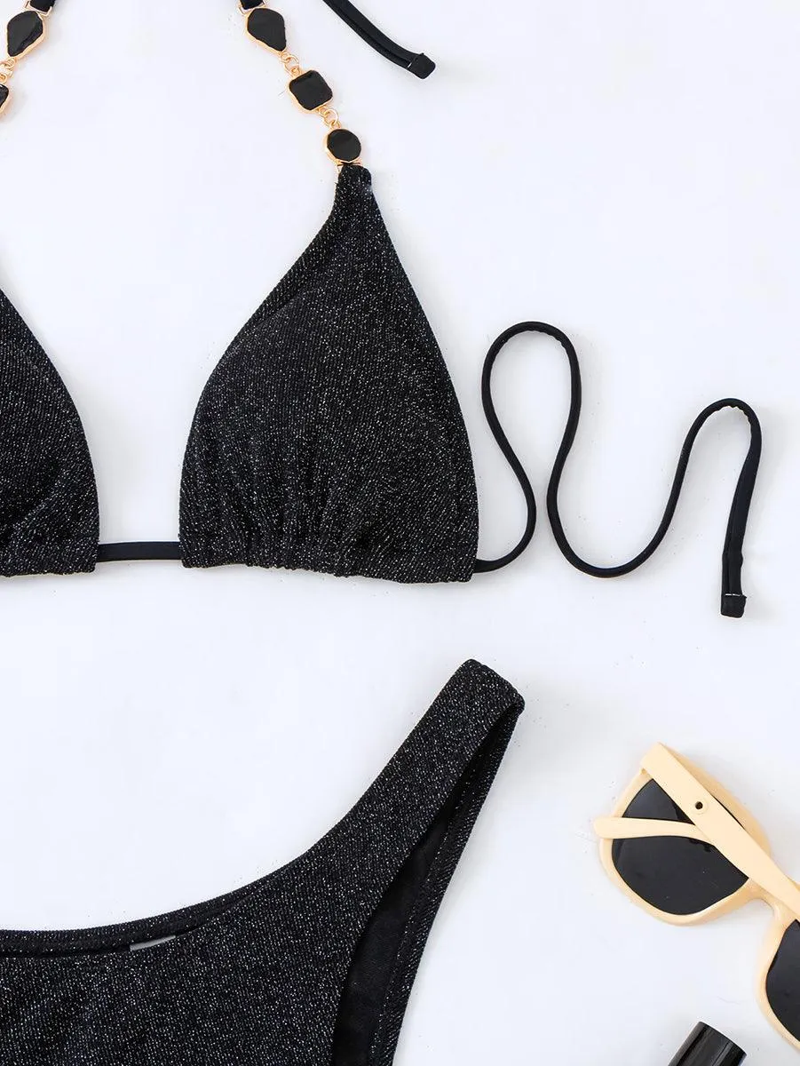 Women's Black Bikini Set with Cover-Up | Designer Swimwear | Sexy Beachwear